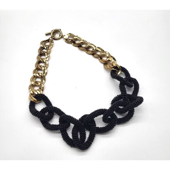 Talbots Jewelry - Talbots Gold Tone Chain Statement Necklace with Black Seed Beed Chunky Links